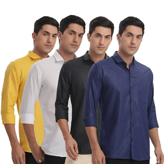 Men's Elegant Solid Long Sleeves Shirts (Pack of 4) 43zjgw-c9